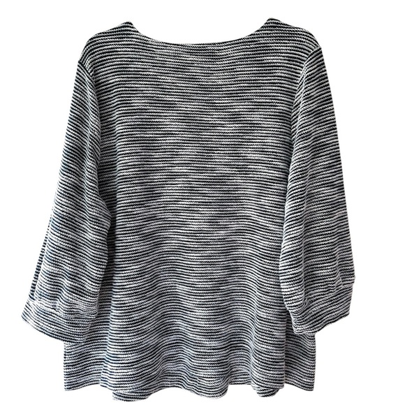J JILL | NWOT NAVY BLUE & WHITE STRIPE COTTON TERRY TEXTURED TOP PUFF SLEEVES XL - Picture 7 of 9
